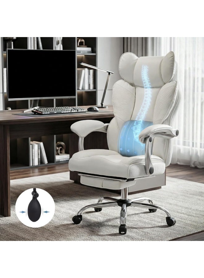 DROGO Emperium Office Chair for Work from Home 400LBS | Ergonomic Executive Boss Chair with PU Leather, High Back, Spacious Cushion Seat & Pumping Lumbar Support | Desk Chair with Premium Metal Base & Footrest White - Image 1